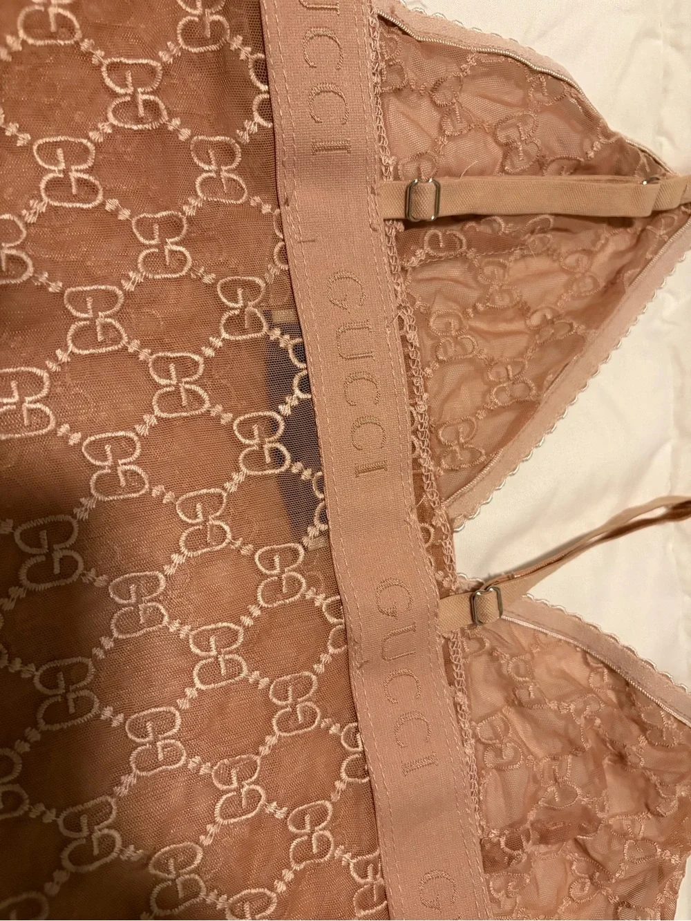 Gucci Sheer Lace Two-Piece Chemise Set in Dusty Brown